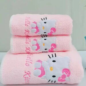 Hello Kitty Bath Towel Plush Set 3 Piece Pink NWT